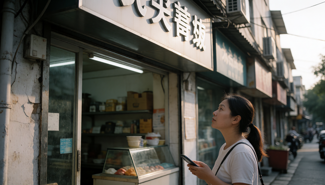 Outside her own storefront