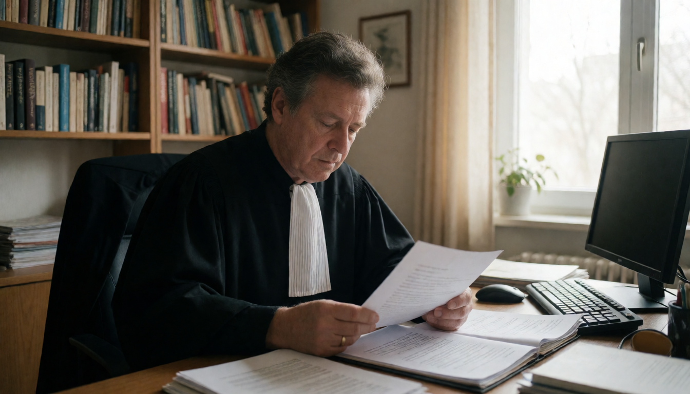 A lawyer reviewing documents in their office