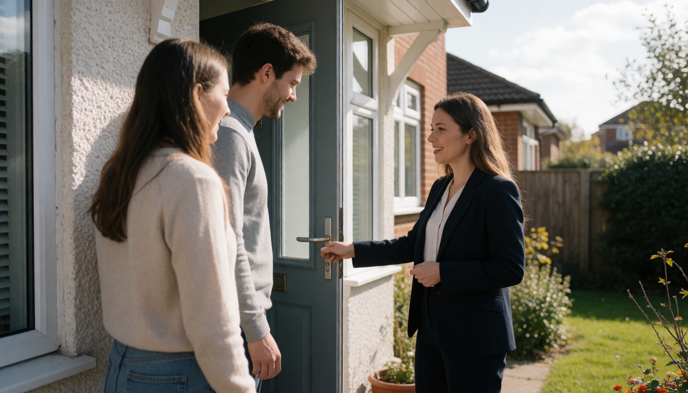 An agent showing a home to a young couple