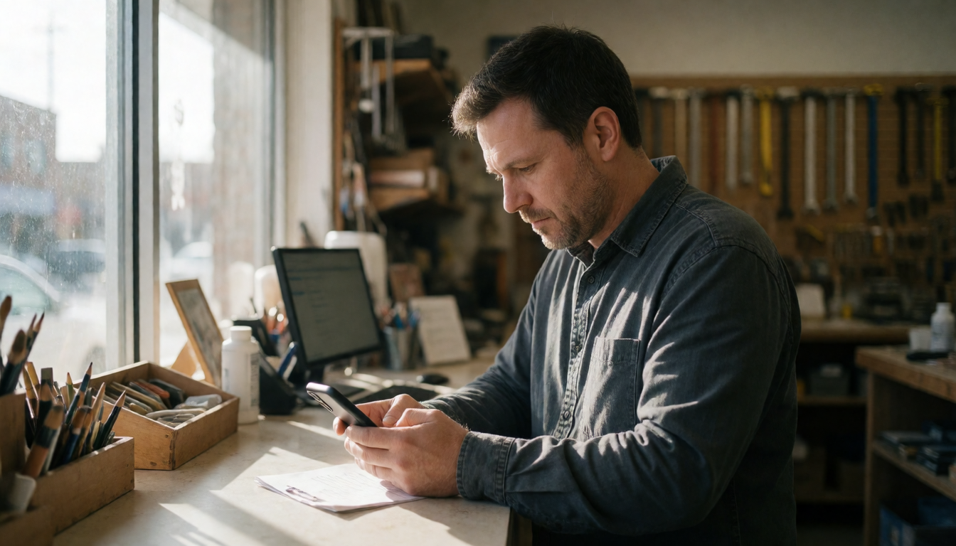 A Denver shop owner checking his listing