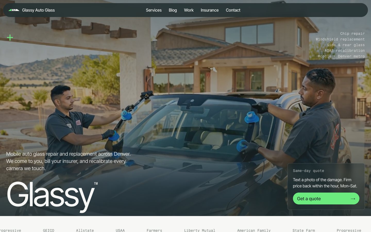 Glassy Auto Glass homepage designed by MBC Group