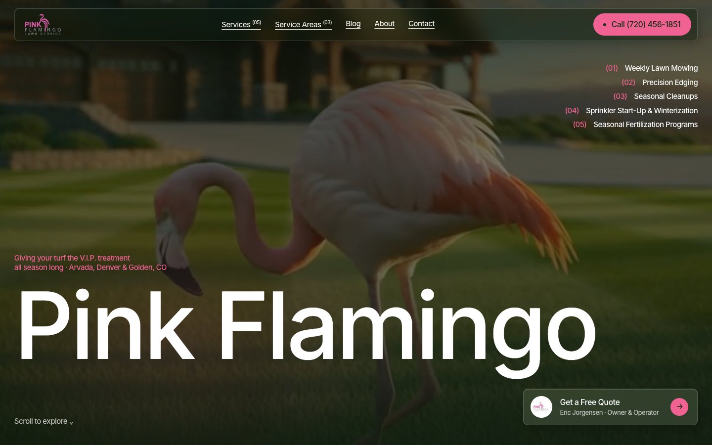 pinkflamingolawn.com homepage, built by MBC Group