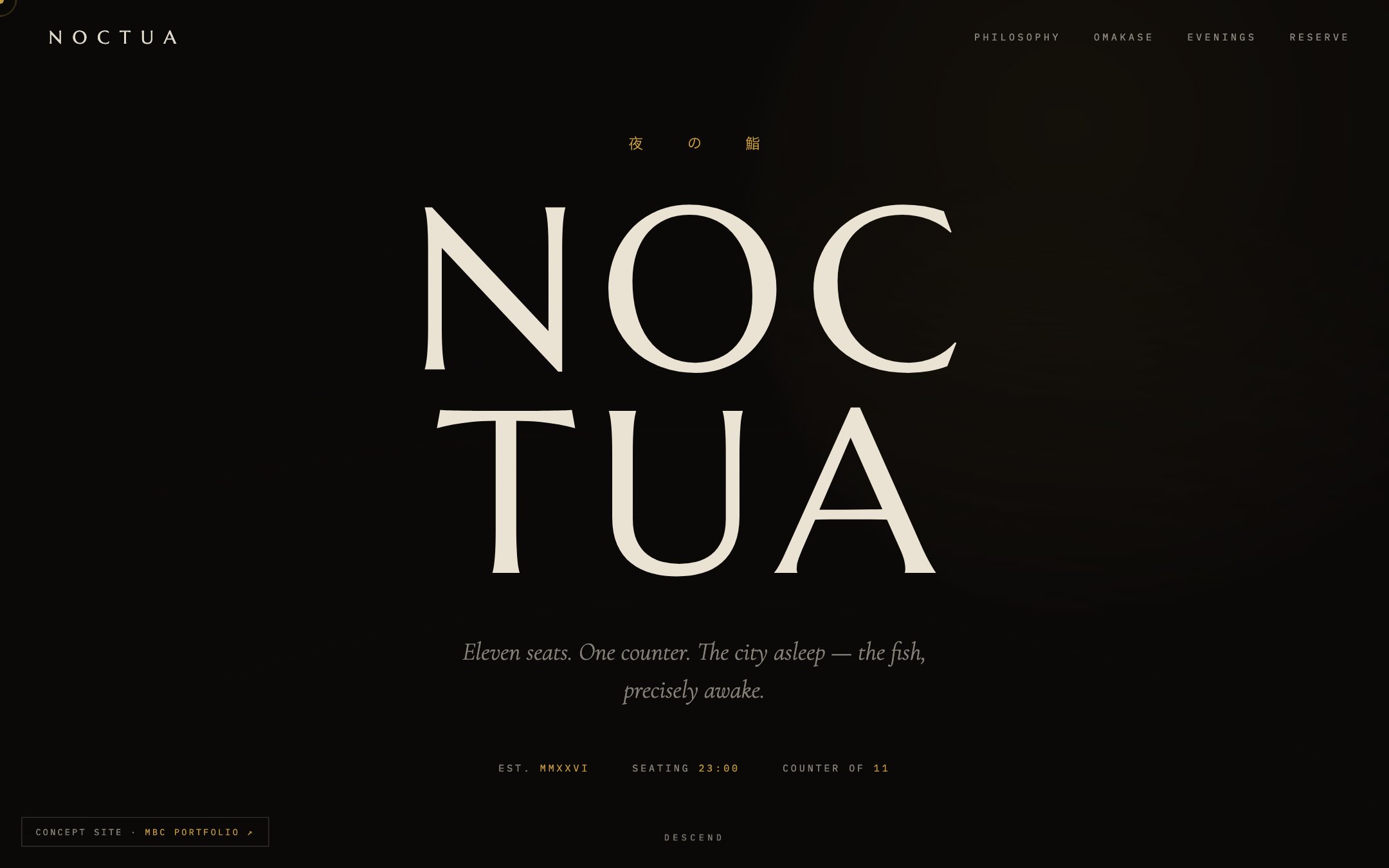 NOCTUA — midnight omakase concept website