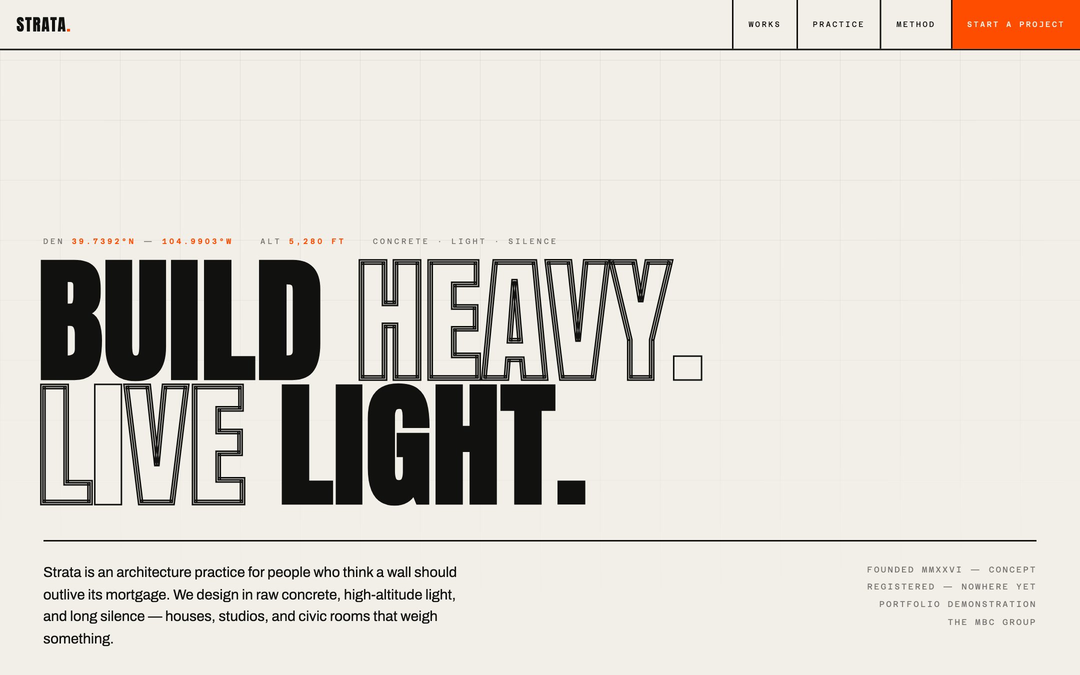 STRATA — brutalist architecture concept website