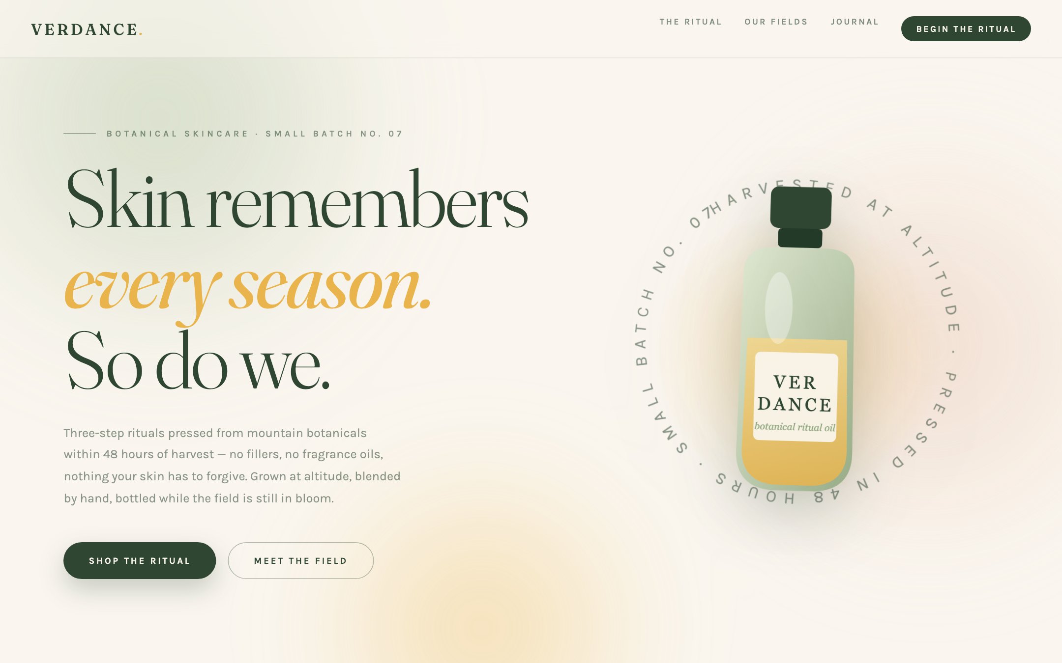 VERDANCE — botanical skincare concept website